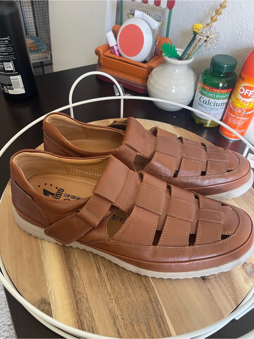 Like New Mephisto Men's Casual Brown Leather Fisherman Sandal Sneakers Size 11.5